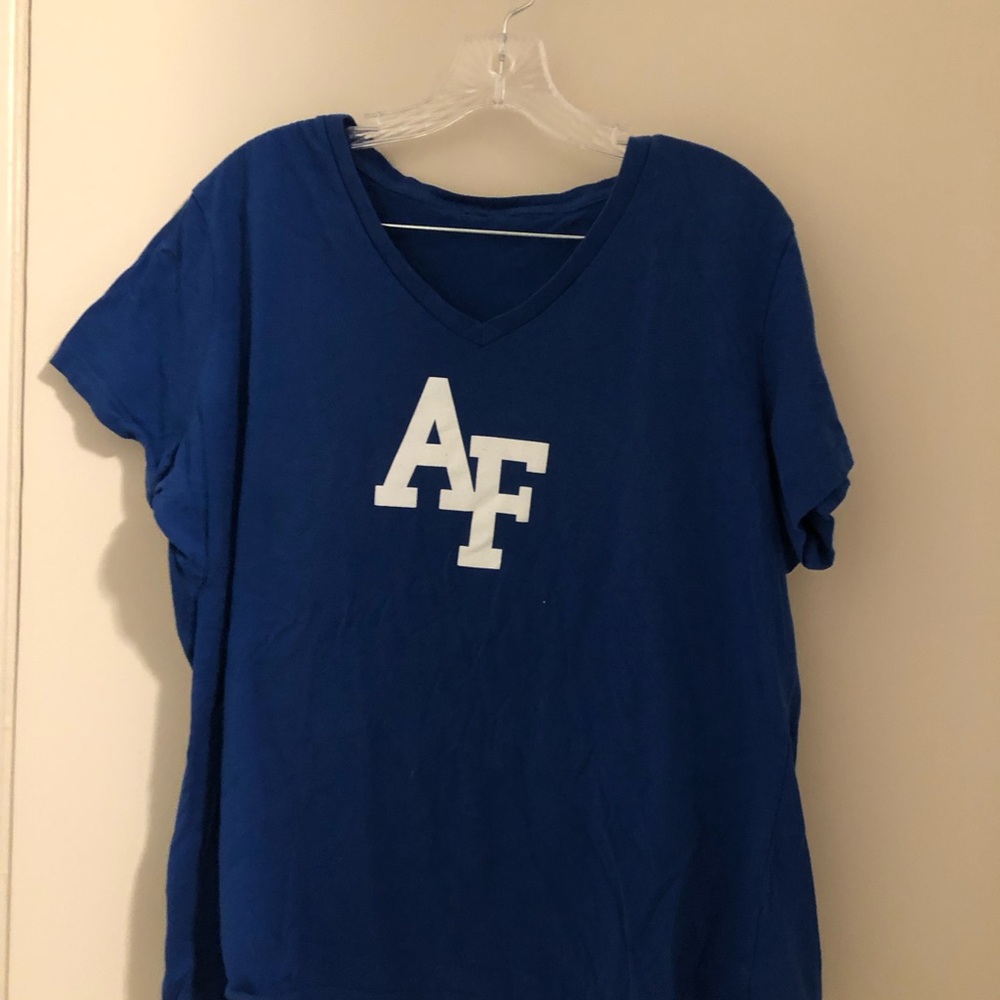 Blue V-Neck Tee with White AF Logo